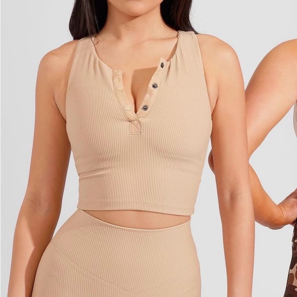 BuffBunny Henley Ribbed Crop Tank